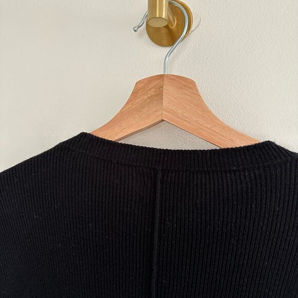 FRAME Cashmere-Silk Blend Ribbed Knit 3/4 Sleeve Sweater Black XS - Picture 8 of 8